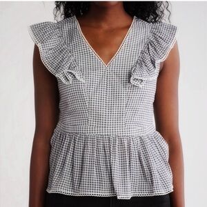 NWT Black and White Gingham Ruffle Top